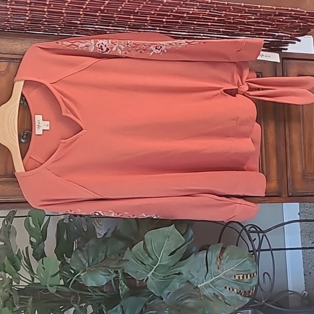Style & Co. Embroidered Tie hem Apricot top Size L